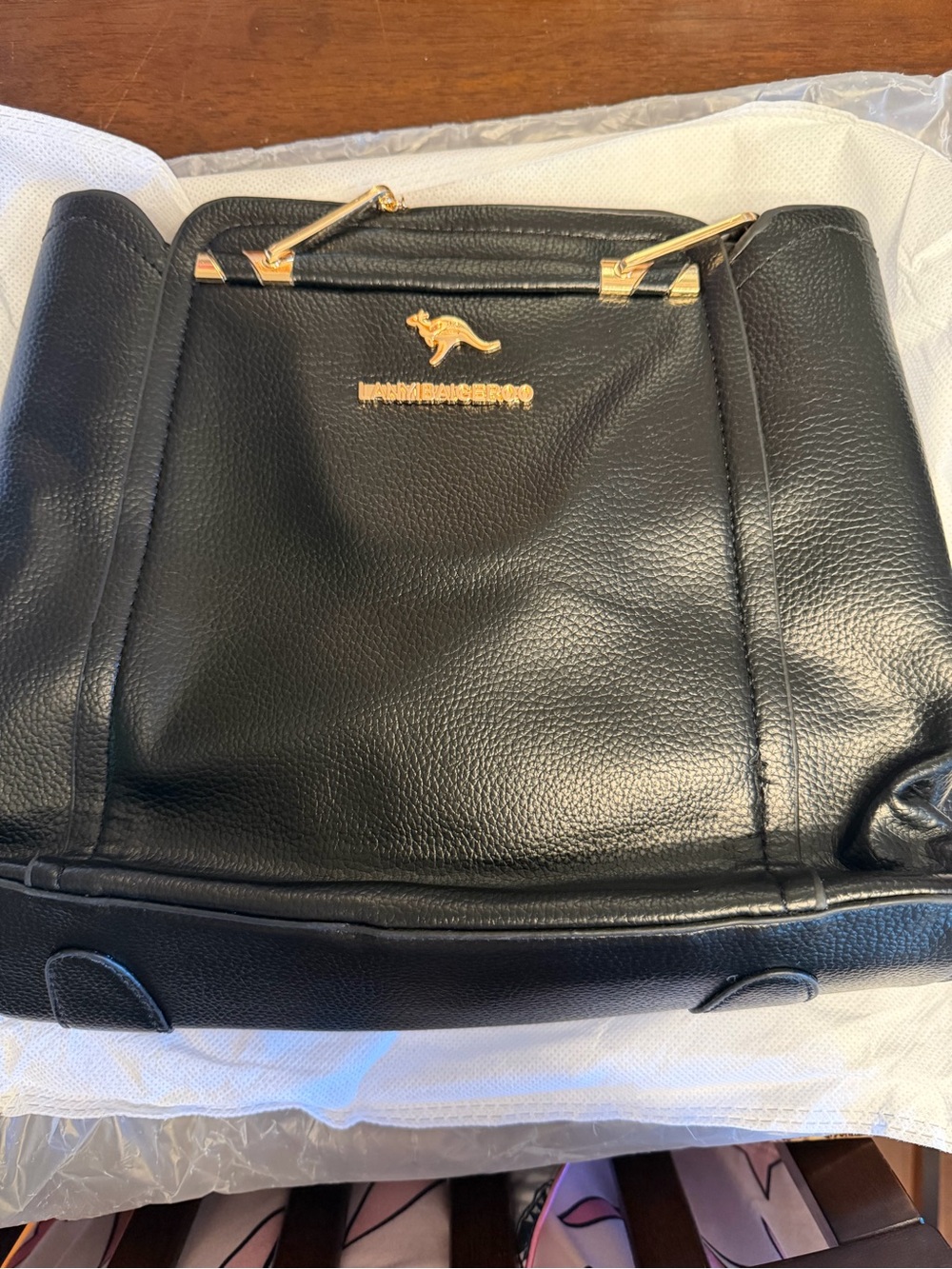 Black Leather Tote Bag with Gold Accents